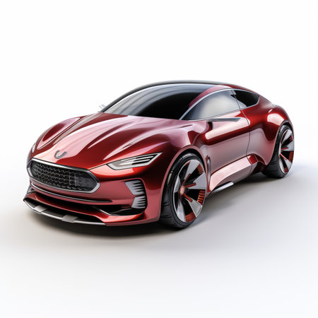 Concept red sports car coupe on a white background. 3d renderingの素材
