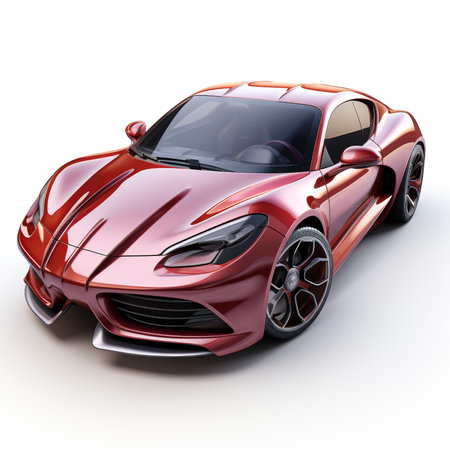 Modern red sports car on a white background with a shadow on the groundの素材