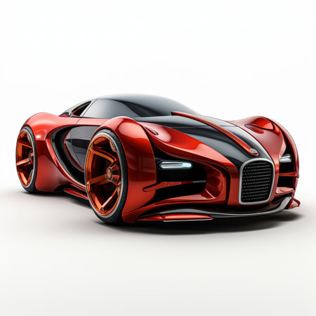 Modern sports car in red and black on a white background. 3d renderingの素材
