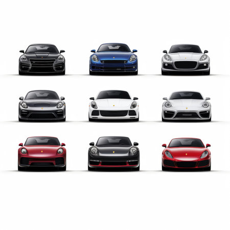 Set of modern cars on a white background. 3d rendering.の素材