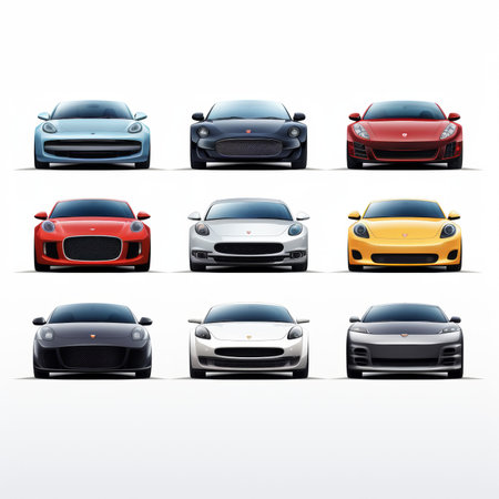Set of cars in different colors on a white background. Vector illustrationの素材