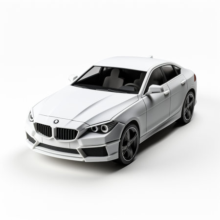 White sports car on a white background with a shadow on the groundの素材