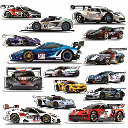 Set of racing sport cars, race car, race car, race car. Vector illustrationの素材