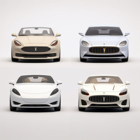 Set of white sports cars on a light background. 3d renderingの素材
