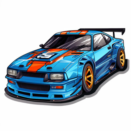blue sport car on a white background, vector illustration, eps 10の素材