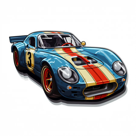 Blue vintage sports car on a white background. Side view. Vector illustration.の素材