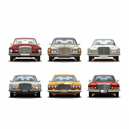 Retro cars collection isolated on a white background. Vector illustration.の素材
