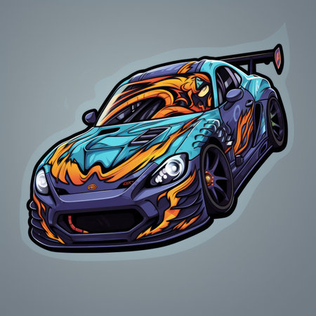 Vector illustration of a sport car with flames on a gray background.の素材