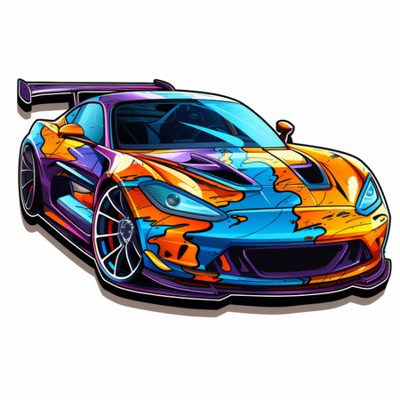 Colorful super car sketch isolated on white background. Vector illustration.の素材