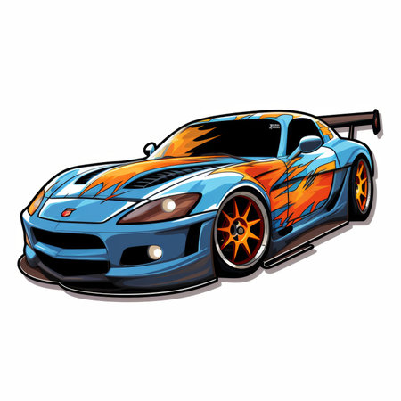 Sport car. Vector illustration isolated on white background. Graphic design for t-shirt.の素材
