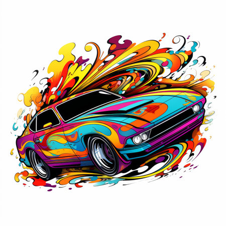 Vector illustration of a sport car with colorful abstract background. Vector illustration.の素材