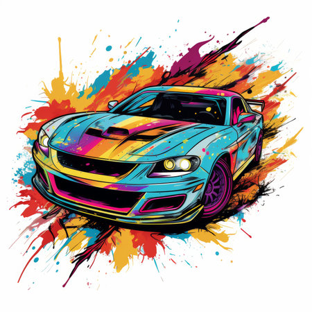 Abstract sport car on grunge splashes background. Vector illustration.の素材