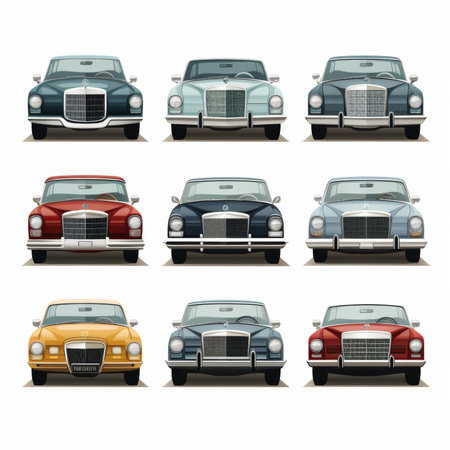 Classic car icon set isolated on white background. Vector illustration. Eps 10.の素材