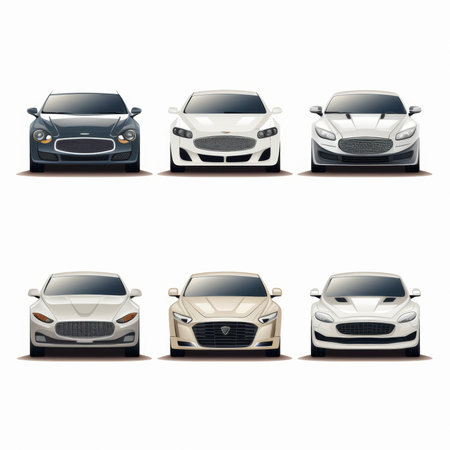 Set of four cars in different poses on a white background. Vector illustration.の素材