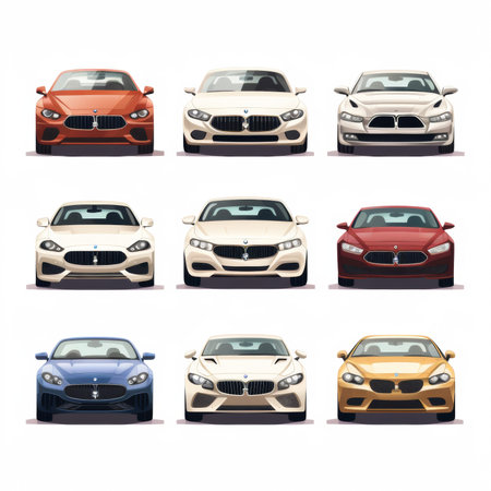 Set of different types of cars on a white background. Vector illustrationの素材