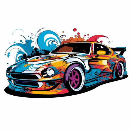 Colorful racing car with splashes and drops. Vector illustration.の素材