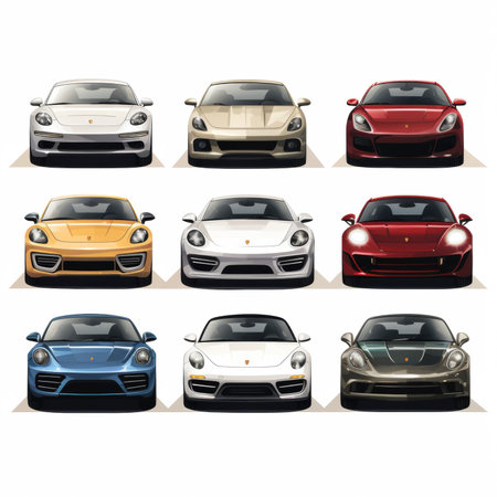 Set of cars in different colors isolated on white background. Vector illustration.の素材
