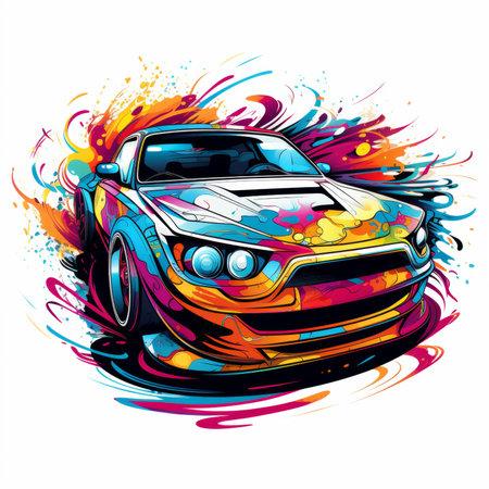 Vector illustration of sport car on a background of colorful splashes.の素材