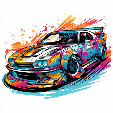 Vintage car vector illustration. Grunge design for t-shirt print.の素材
