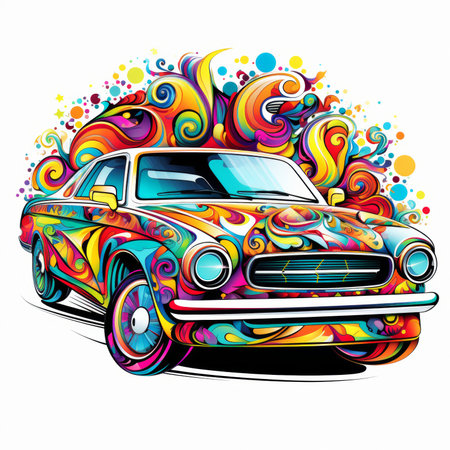 Retro car with abstract colorful background. Vector illustration for your designの素材