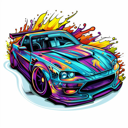 Vector illustration of a sports car on the background of splashes.の素材