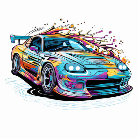 Colorful vector illustration of a classic sports car with splashes.の素材