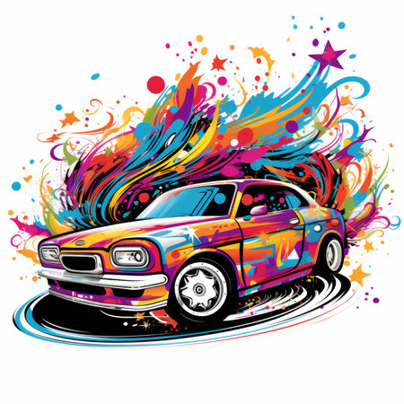 illustration of a car on a grunge background with splashesの素材