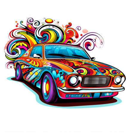 Vintage Car with Colorful Swirls. Vector illustration.の素材