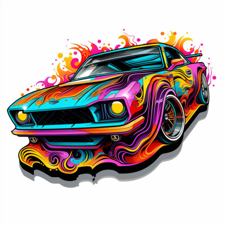 Retro car with colorful splashes. Vector illustration for your designの素材