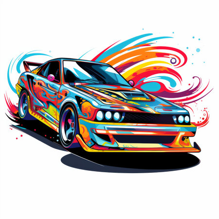 Vector illustration of a sports car on a white background with splashesの素材