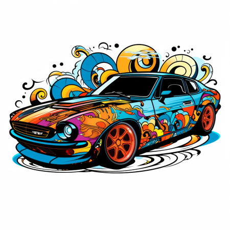 Retro car with abstract colorful pattern. Vector illustration for your designの素材