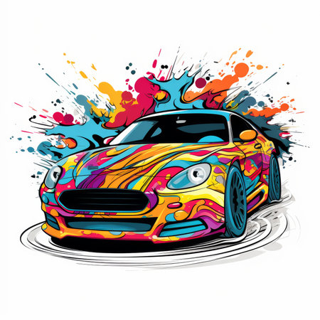 Abstract sport car with colorful splashes on white background. Vector illustration.の素材