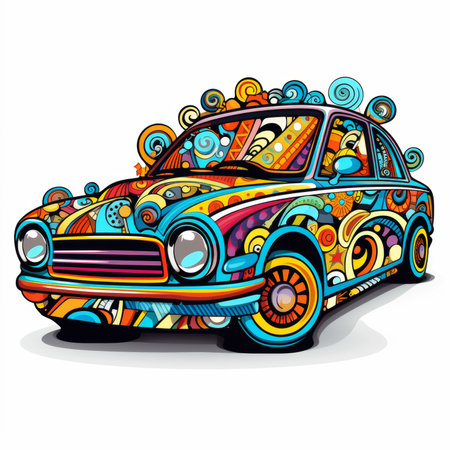 Retro car with colorful pattern. Vector illustration for your design.の素材