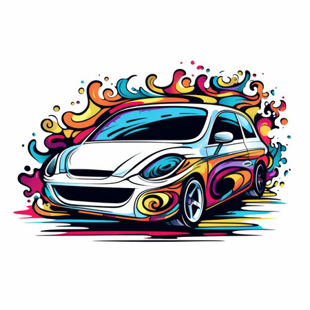 Vector illustration of a car on a colorful background with splashes.の素材
