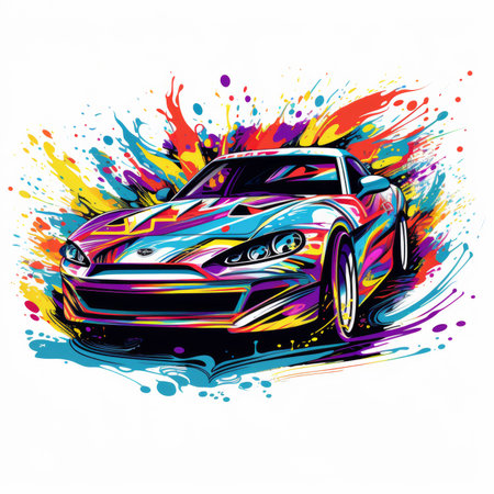 Sport car in colorful splashes. Vector illustration on white background.の素材