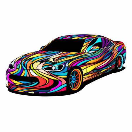 sport car with colorful pattern on a white background, vector illustrationの素材