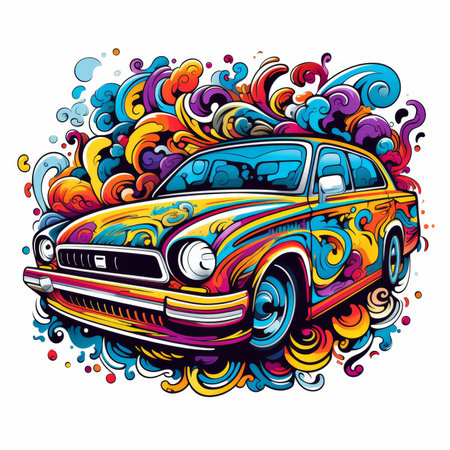 Vintage car on abstract colorful background. Vector illustration for your designの素材