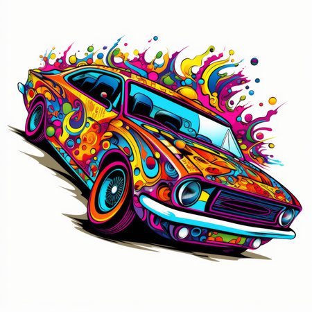 Retro car with colorful splashes. Vector illustration for your designの素材