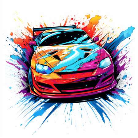 Sport racing car with colorful splashes and blots. Vector illustration.の素材