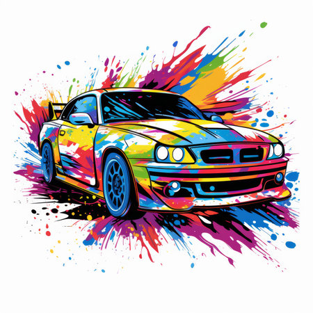 Vector illustration of a racing car on a grunge background with splashesの素材