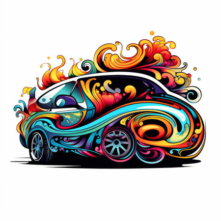 Abstract car with colorful floral pattern on white background. Vector illustration.の素材