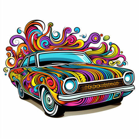 Retro car with colorful ornament. Vector illustration for your design.の素材