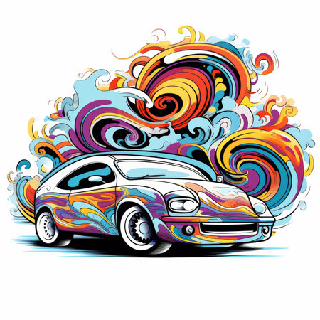 Vector illustration of retro car with colorful abstract background. Retro car.の素材