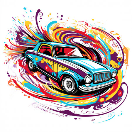 retro car on colorful grunge background vector illustration eps10の素材