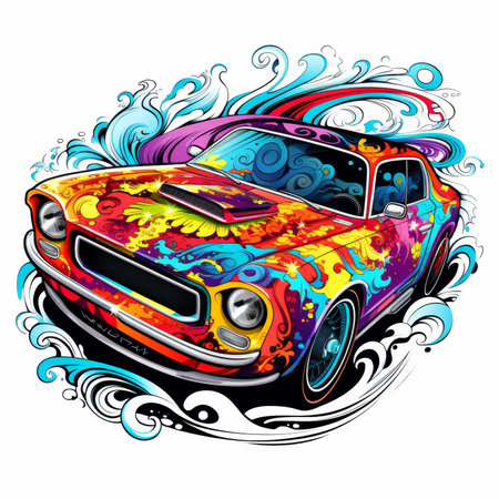 Colorful sports car with abstract pattern on white background. Vector illustrationの素材