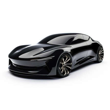 Modern black sports car concept on white background. 3d render illustrationの素材