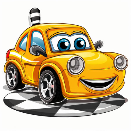 illustration of Cartoon car with smiley face isolated on white backgroundの素材