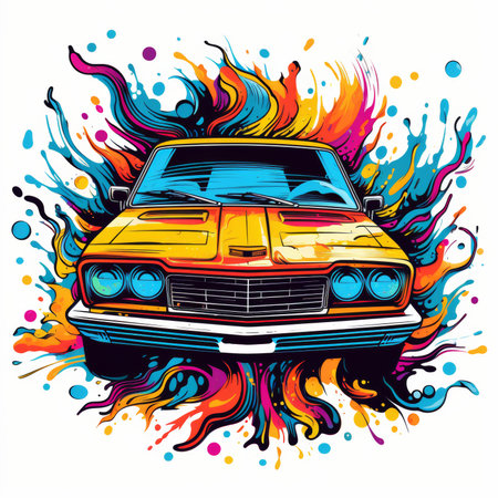 Vintage car with colorful splashes. Vector illustration for your designの素材