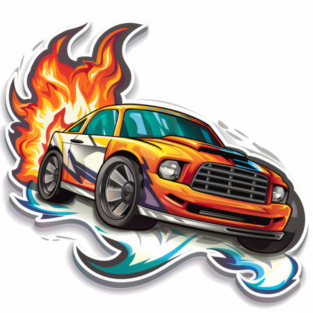 Car with flames isolated on white background. Vector illustration. Eps 10.の素材
