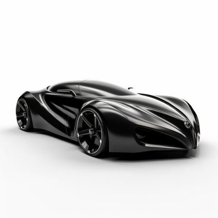 Black modern sports concept car - top down side view render on white backgroundの素材